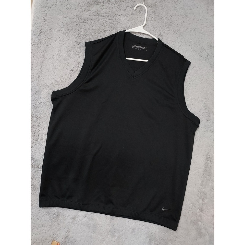 Nike Pullover Mens Large Tour Performance Dri Fit Golf V Neck Vest Black Preppy